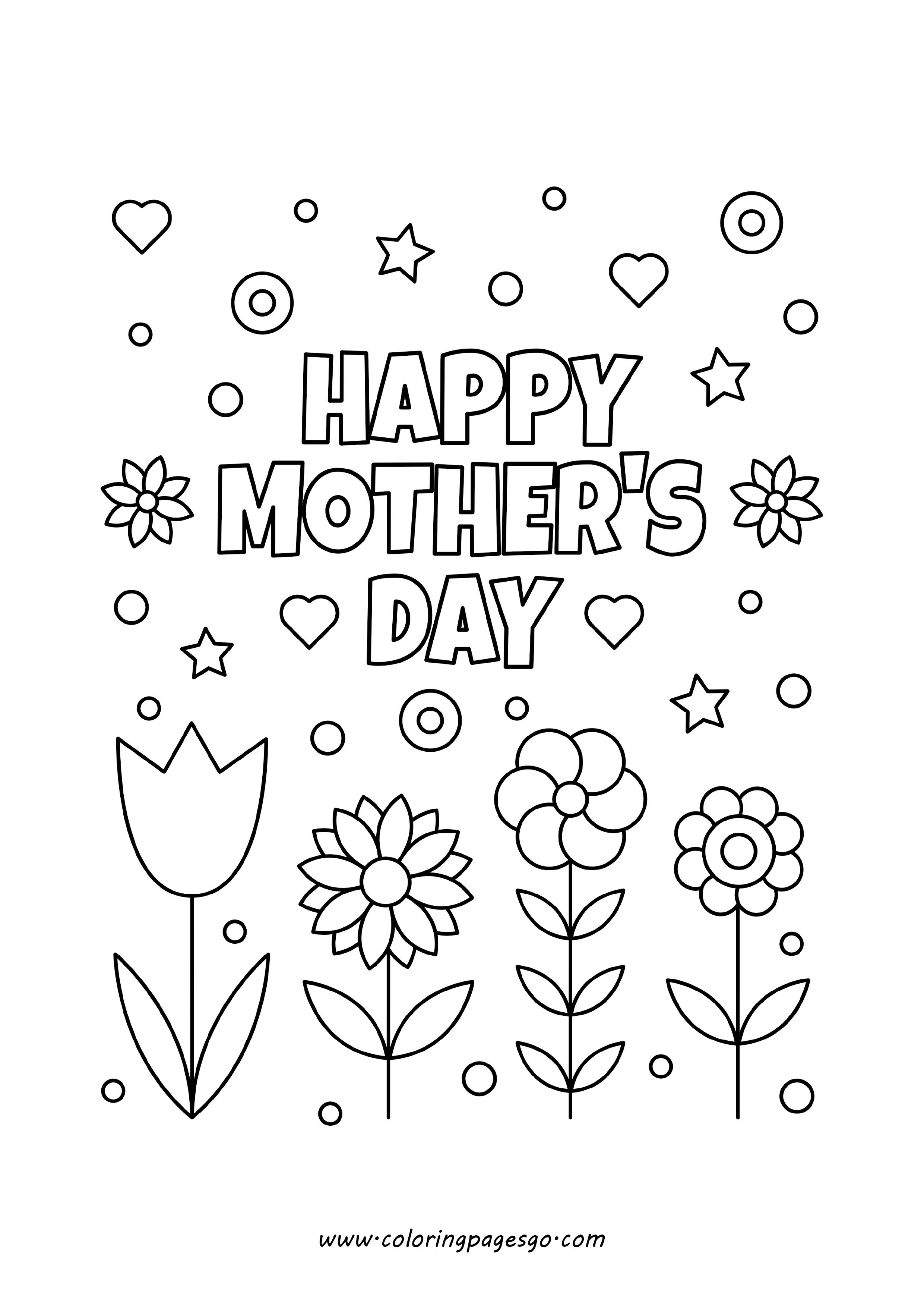 Happy mothers day Flowers Coloring Page Printable