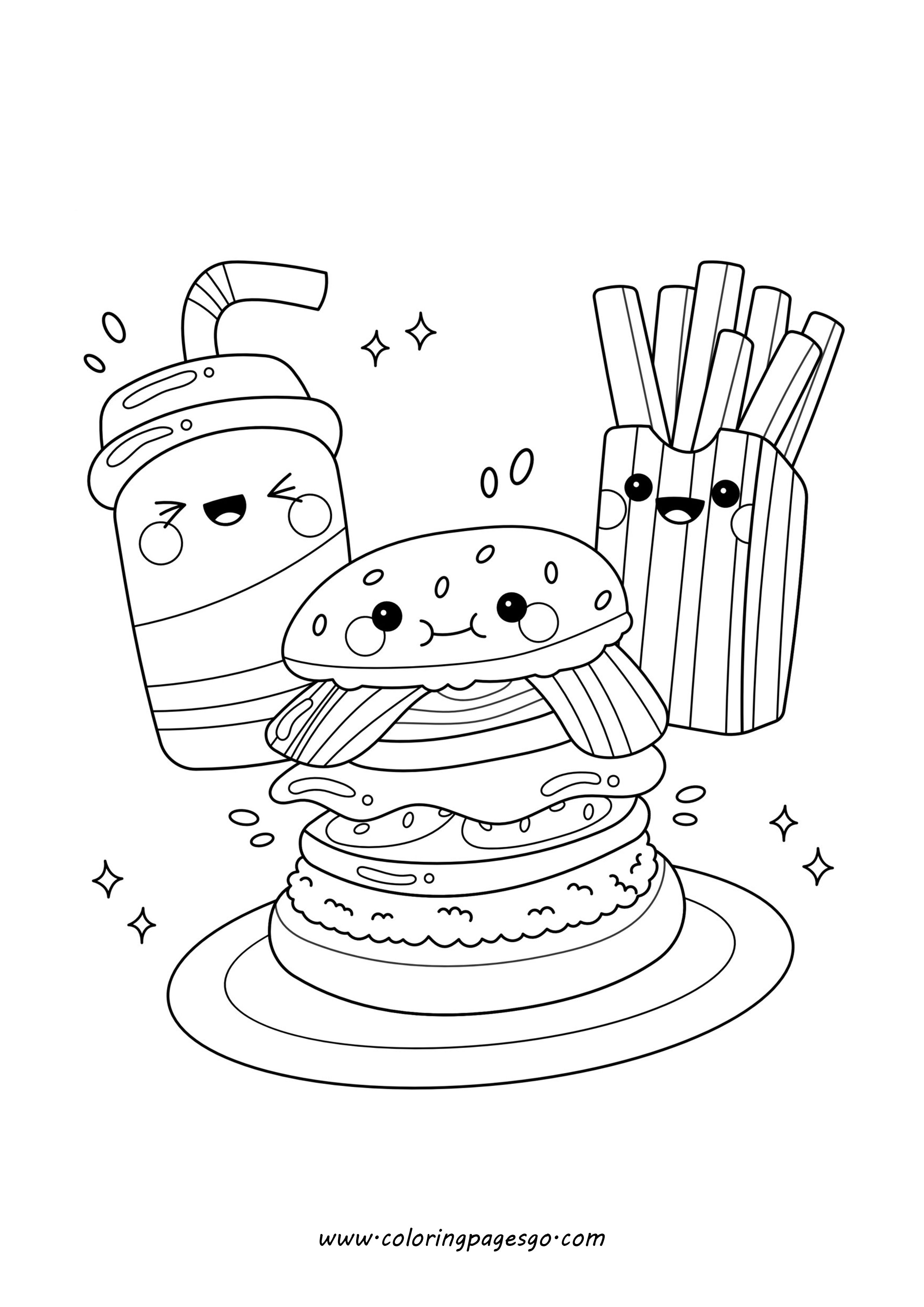 Kawaii Cute Burger Soda Fries Dinner Time