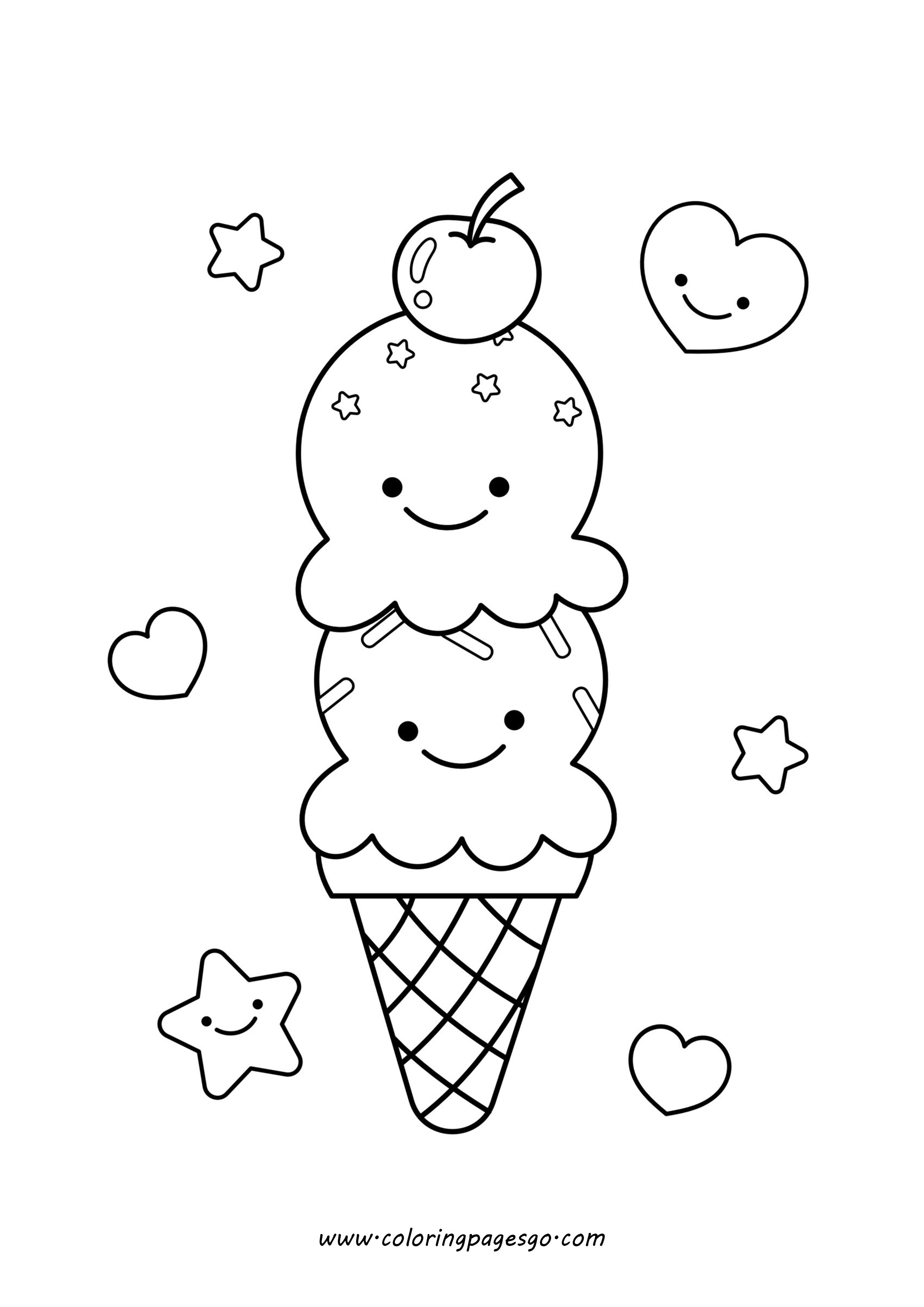 Kawaii Cute Icecream Cone Two Scoops Cherry On Top