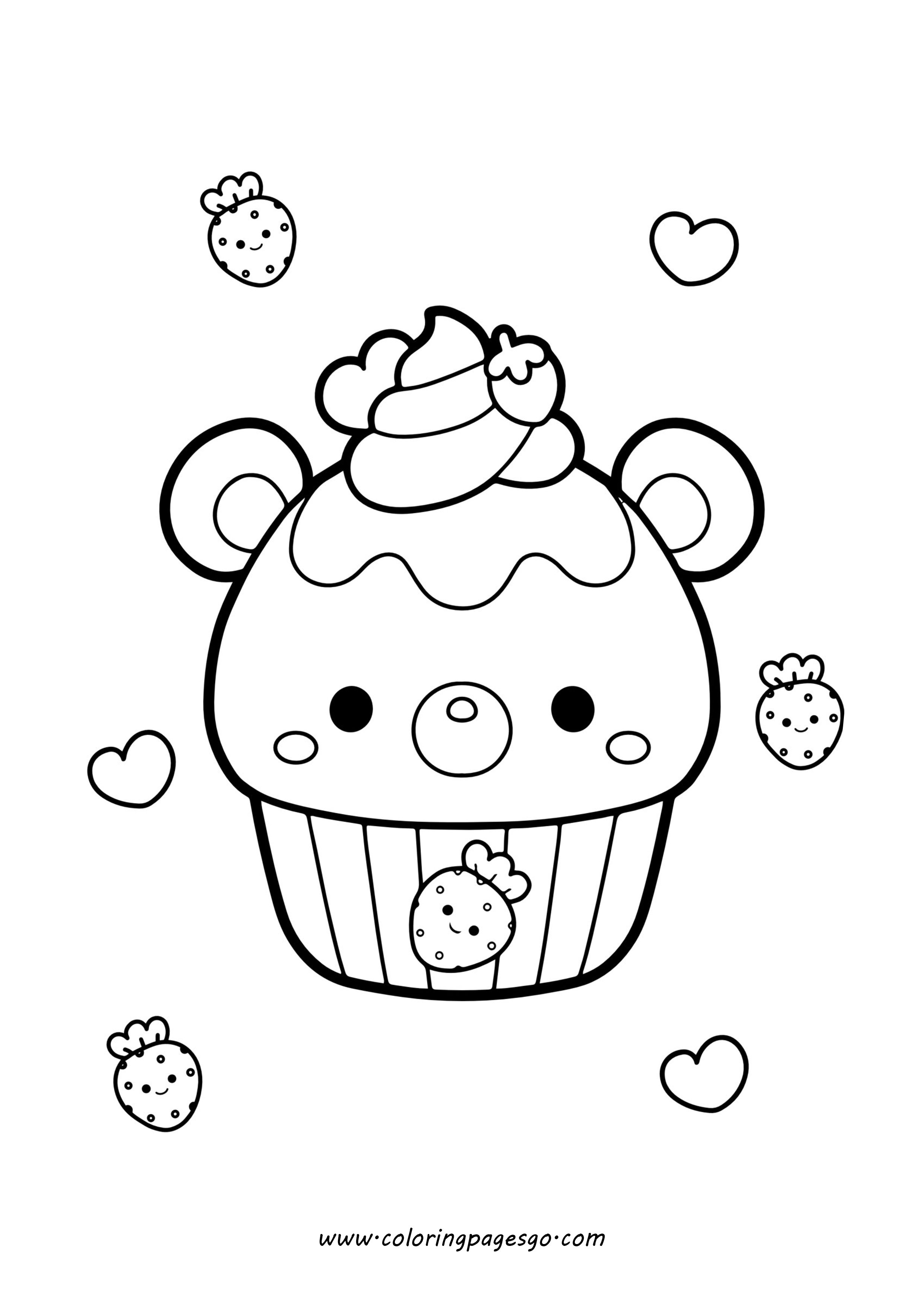 Kawaii Cute Cupcake Bear Strawberries Hearts