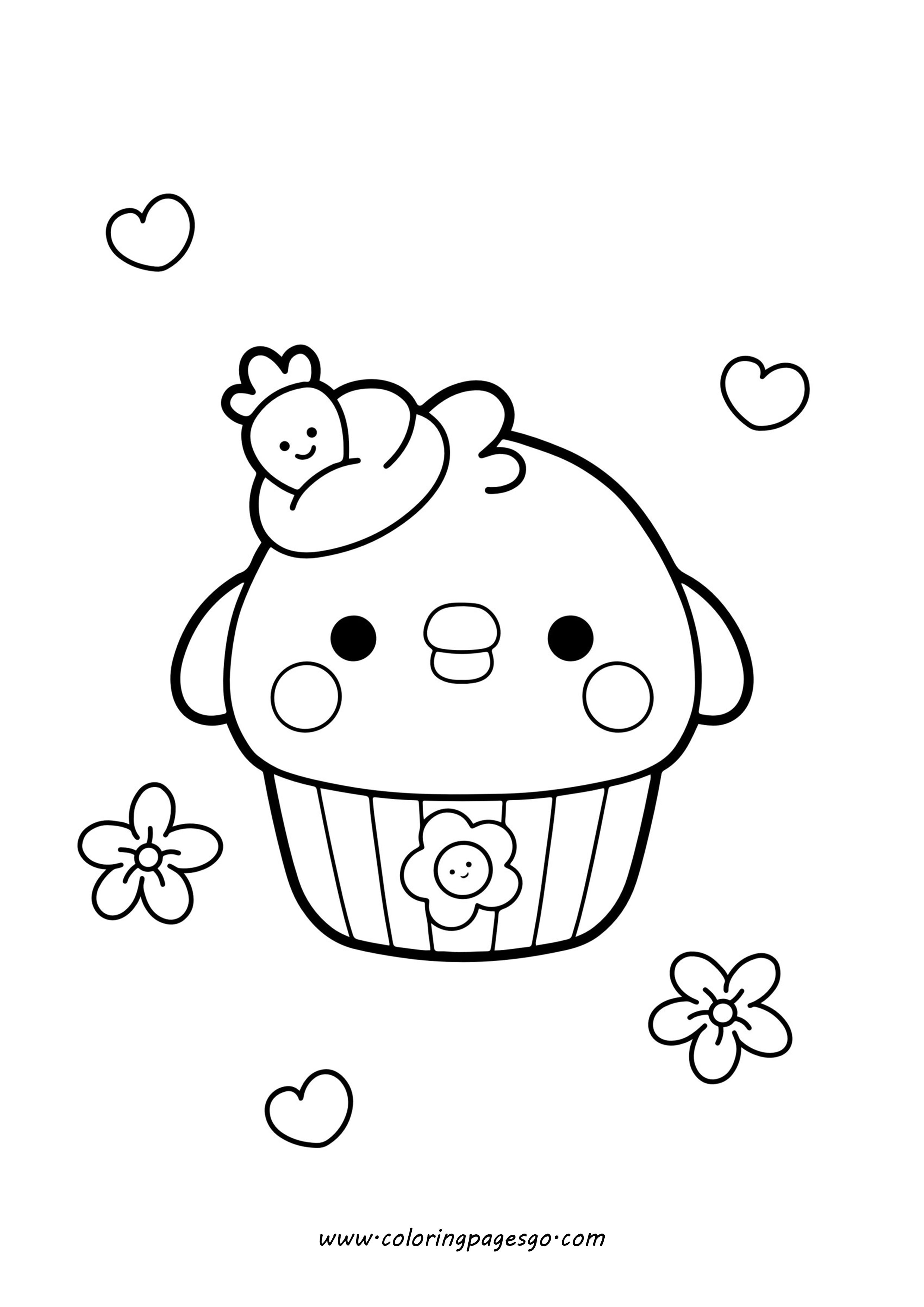 Kawaii Cute Cupcake Spring Chick Coloring Page Printable