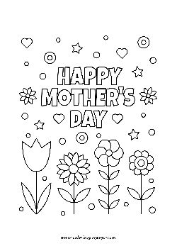 Happy mothers day Flowers coloring page