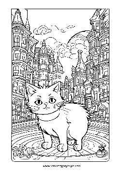 Little Kitty Big City coloring page