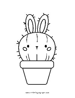 Kawaii Cute Prickly Cactus Rabbit In Pot coloring page