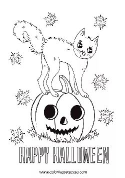 Pumpkin Happy Halloween Cute Cat coloring page