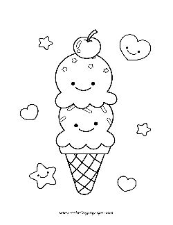 Kawaii Cute Icecream Cone Two Scoops Cherry On Top coloring page