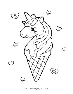 Kawaii Cute Icecream Cone With Unicorn Horn coloring page