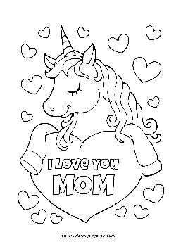 unicorn happy mothers day i love mom coloring page