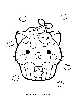 Kawaii Cute Cupcake Cat Cherry coloring page