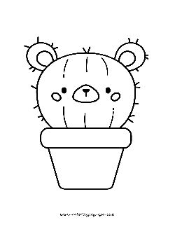 Kawaii Cute Prickly Cactus Teddy Bear In Pot coloring page